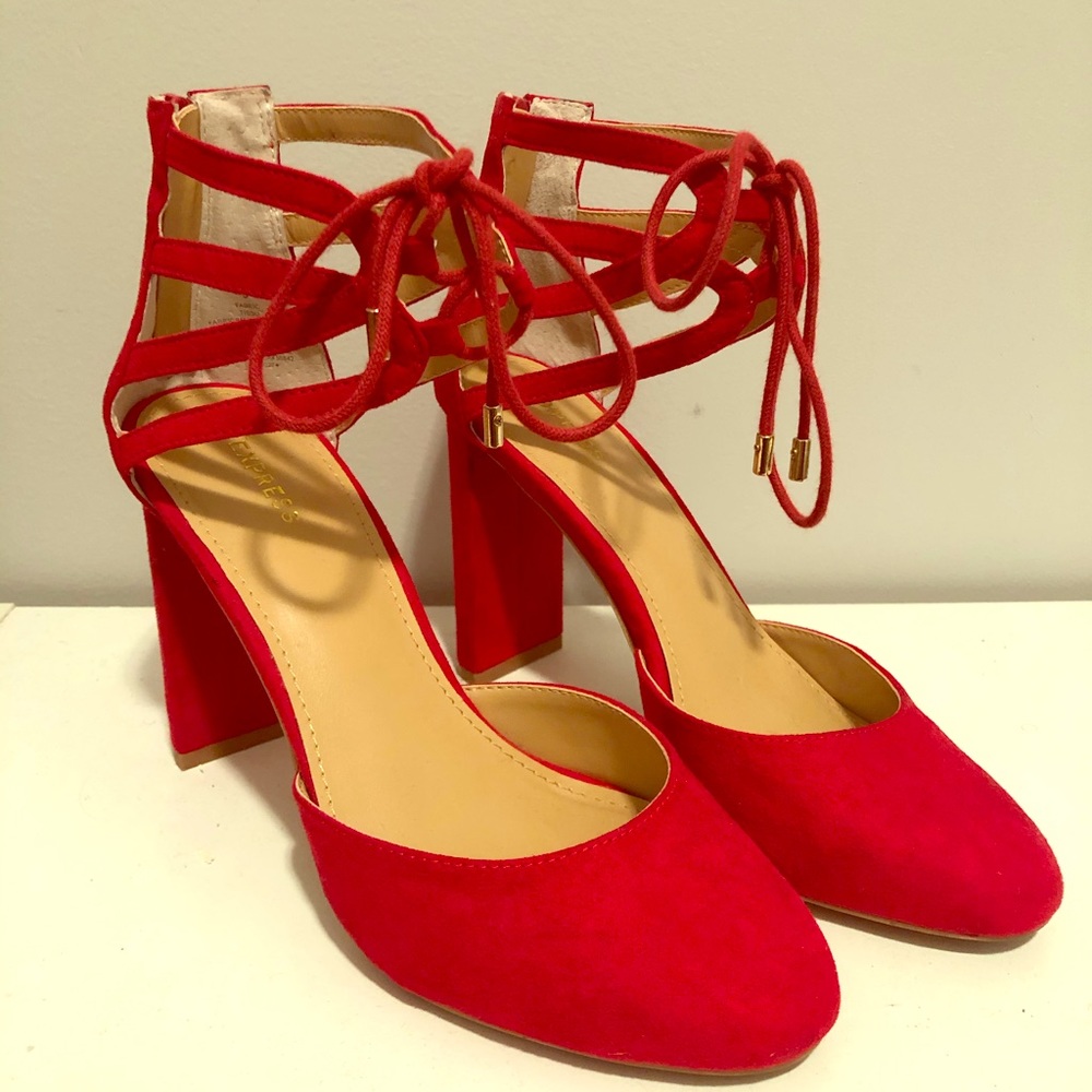 Red Chunky Suede Heel